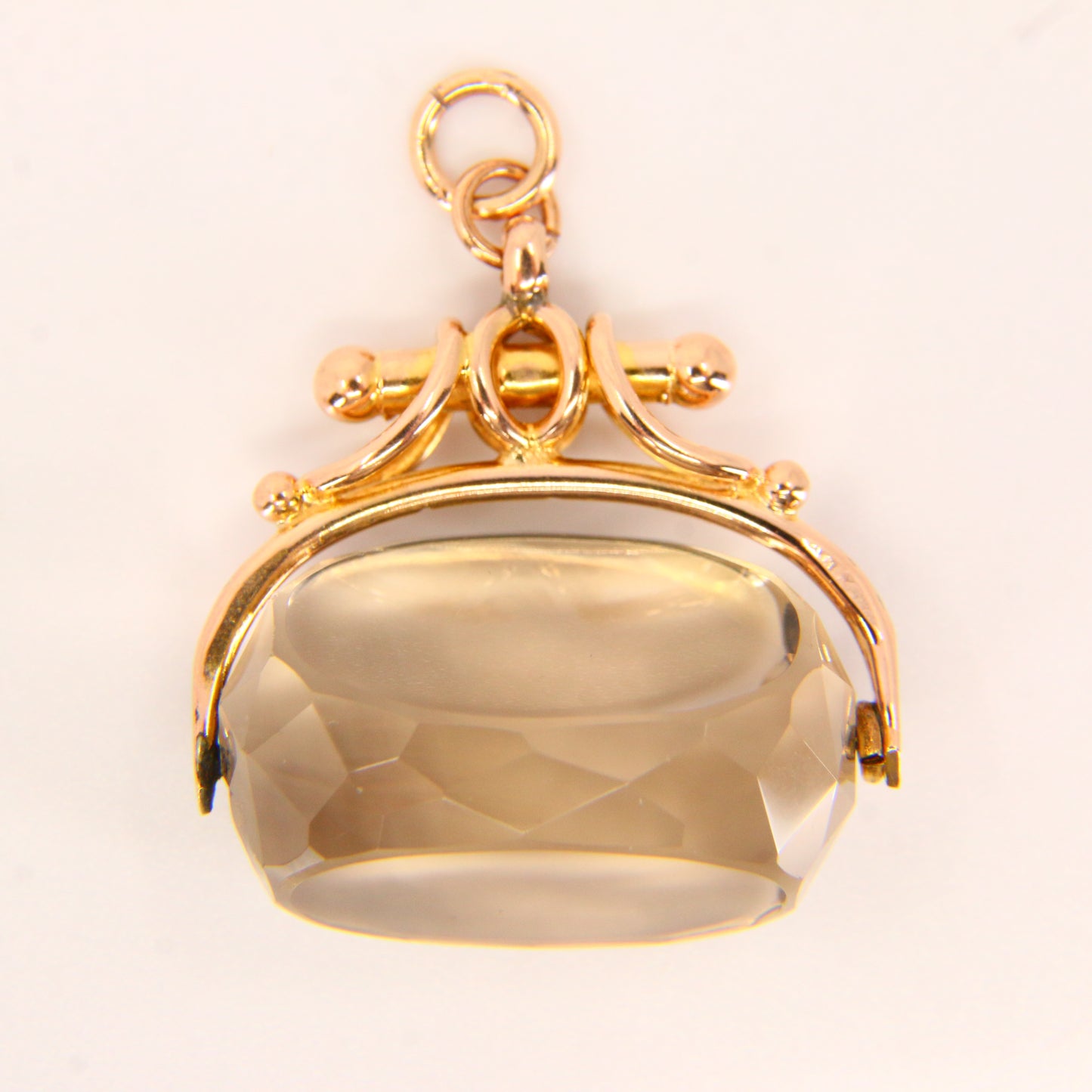 Antique 9ct Citrine Spinner Pendant – Solid Yellow Gold Hallmarked Fob Charm