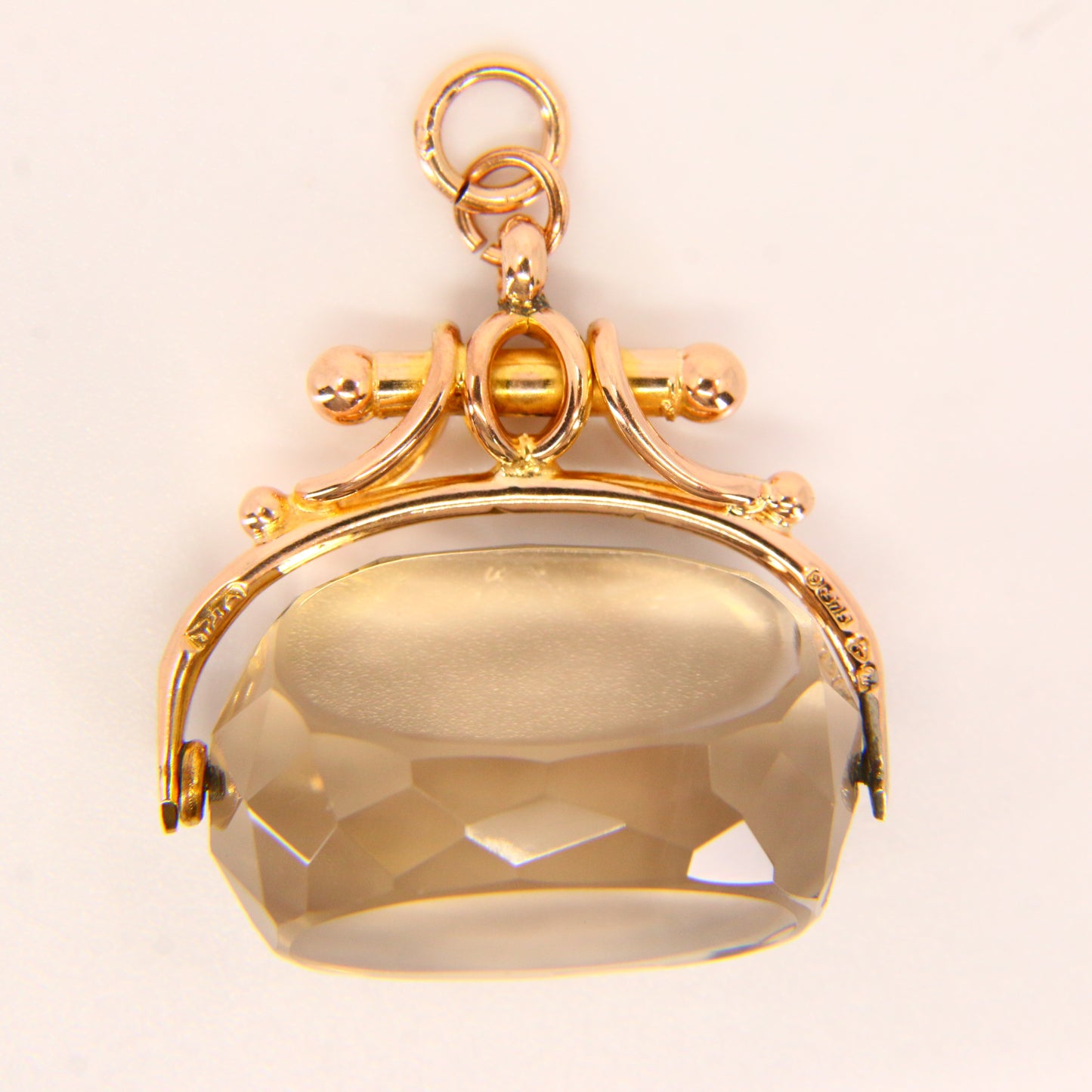Antique 9ct Citrine Spinner Pendant – Solid Yellow Gold Hallmarked Fob Charm