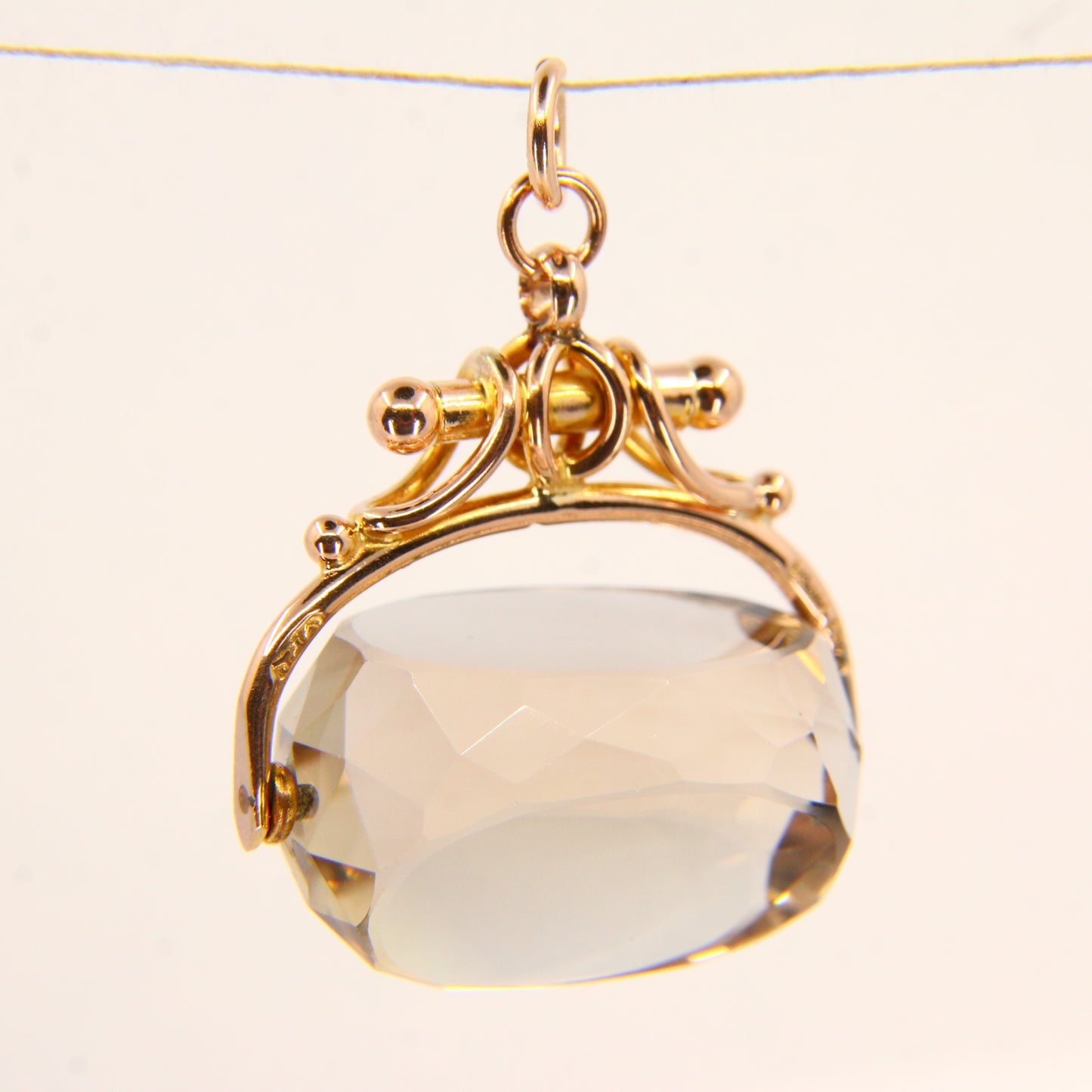 Antique 9ct Citrine Spinner Pendant – Solid Yellow Gold Hallmarked Fob Charm