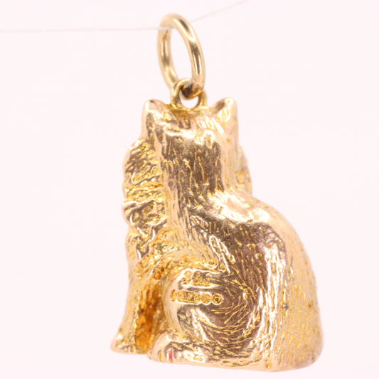 Vintage 9ct Hallmarked Gold Green Eyed Cat Charm Pendant Feline Animal Gift