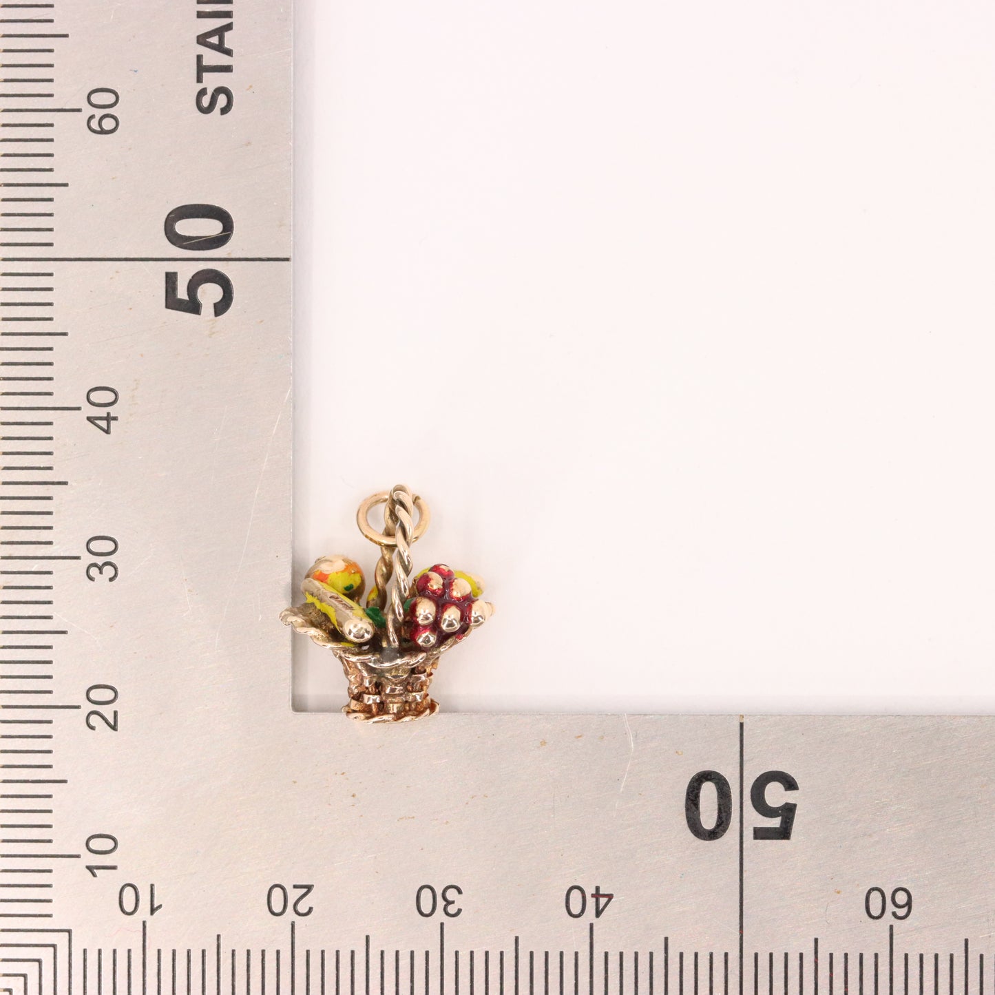 Vintage 9ct Hallmarked Gold Enamel Fruit Basket Charm Pendant Collectible Gift