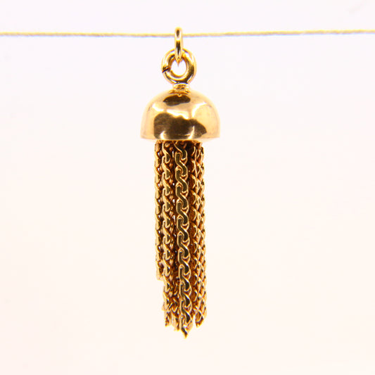 Vintage 18K Tassel Pendant – Articulated Solid Yellow Gold Charm 18 Carat Gold