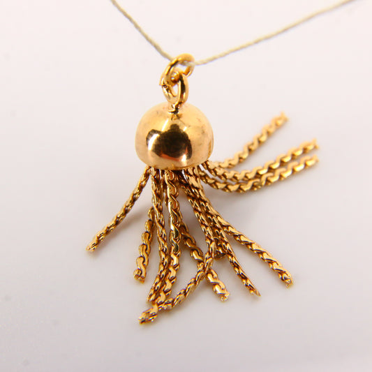 Vintage 18K Tassel Pendant – Articulated Solid Yellow Gold Charm 18 Carat Gold