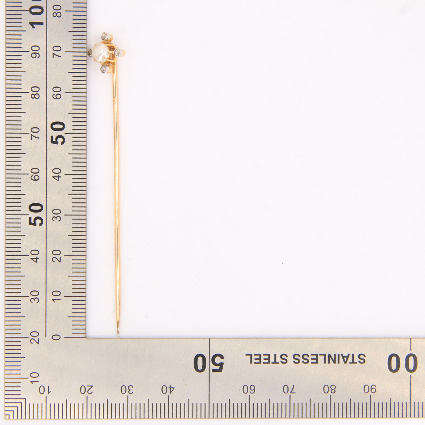 Antique 18ct Hallmarked Gold Leon Vaguer Pearl Diamond Stick Pin French Boxed