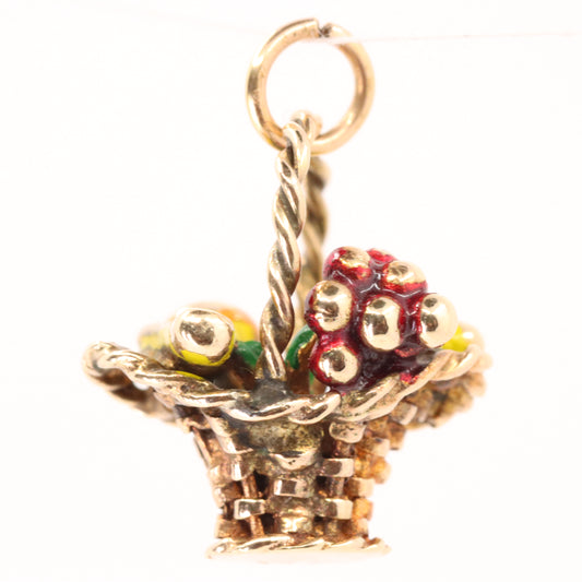 Vintage 9ct Hallmarked Gold Enamel Fruit Basket Charm Pendant Collectible Gift