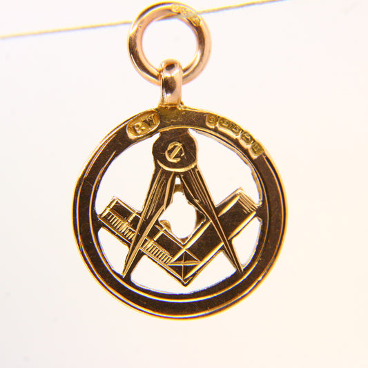 Vintage 9ct Masonic G Pendant Circle Hallmarked Yellow Gold Mason Fob Freemason