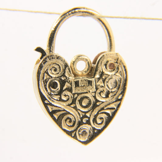 Vintage 9ct Hallmarked Gold Engraved Heart Padlock Charm Pendant