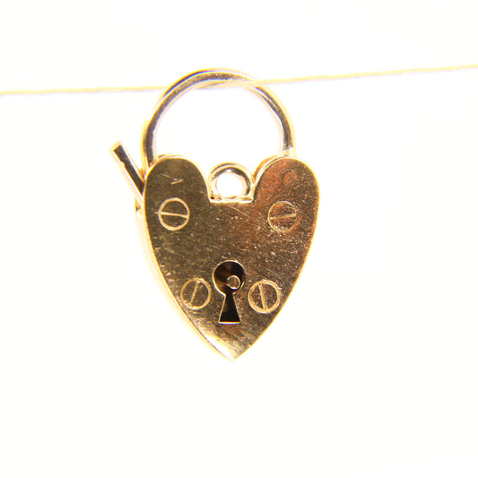 Vintage 9ct Gold Heart Lock Charm – Hallmarked Yellow Gold