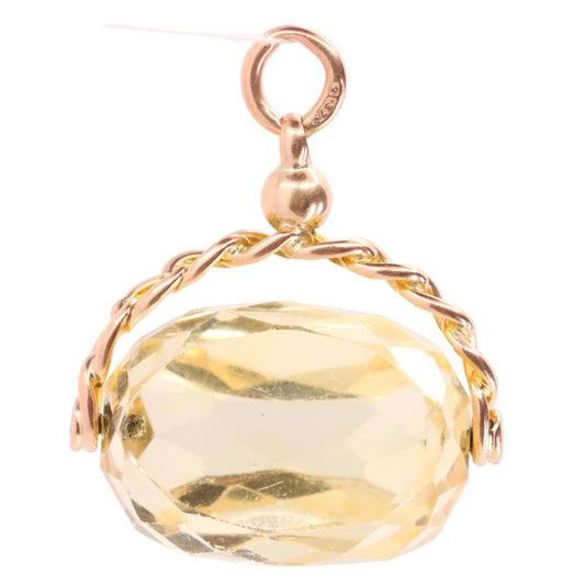 Antique 9ct Hallmarked Yellow Gold Citrine Spinner Fob Pendant Charm Gift