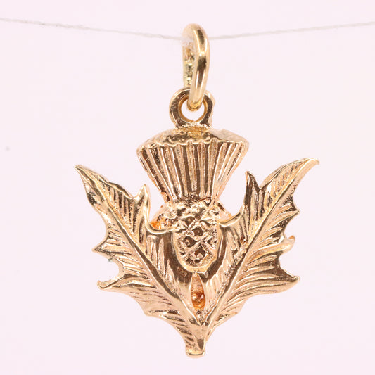 Vintage 9ct Hallmarked Gold Flower Of Scotland Thistle Charm Scottish Pendant