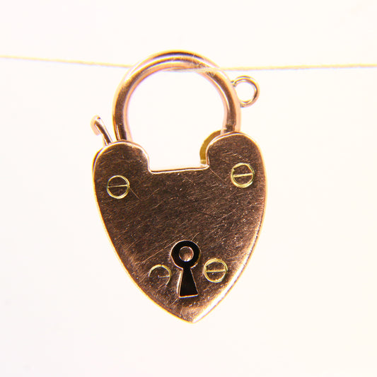Vintage 9ct Gold Heart Lock Charm – Engraved Hallmarked Yellow Gold
