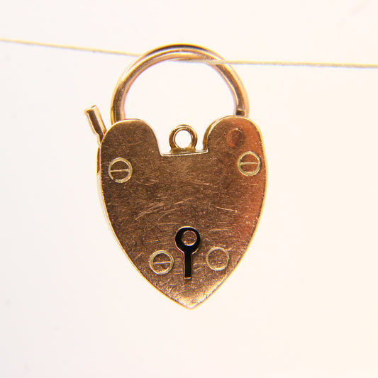 Vintage 9ct Gold Heart Lock Charm – Solid 9 Carat Yellow Gold