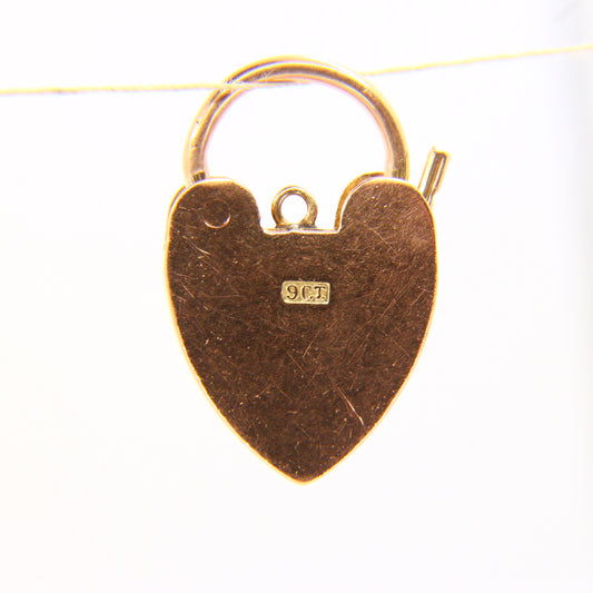Vintage 9ct Gold Heart Lock Charm – Solid 9 Carat Yellow Gold