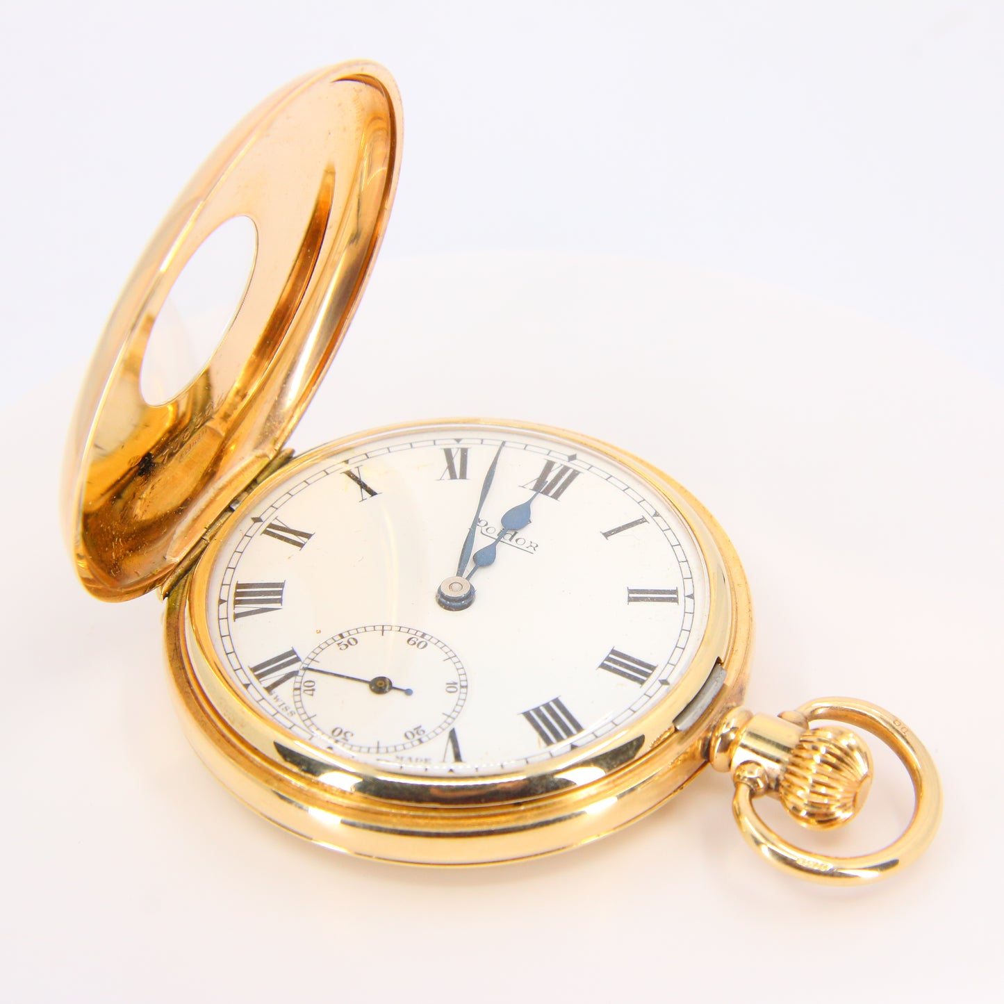 Vintage 9 Carat Half Hunter Pocket Watch Roldor 17 Jewel Hallmarked