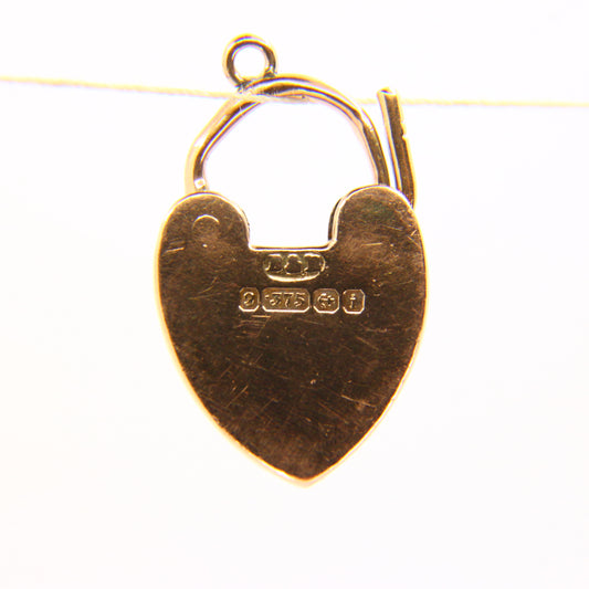 Vintage 9ct Gold Heart Lock Charm – Hallmarked Yellow Gold