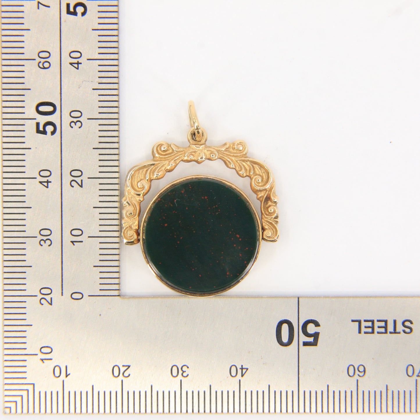 Antique 9ct Hallmarked Yellow Gold Carnelian Bloodstone Spinner Pendant Charm Fob