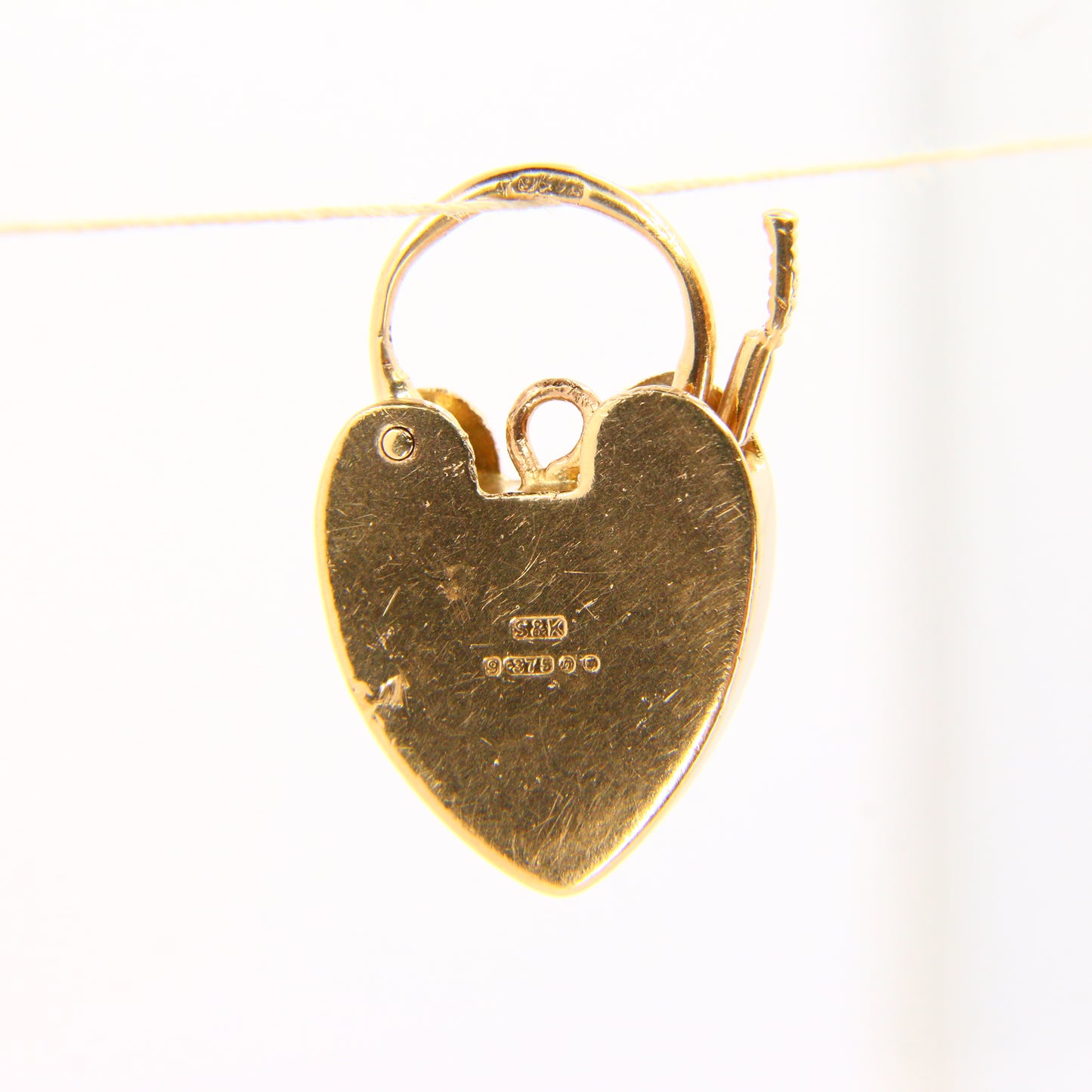 Vintage 9ct Gold Heart Lock Pendant - Engraved Solid Yellow Gold Hallmarked Charm