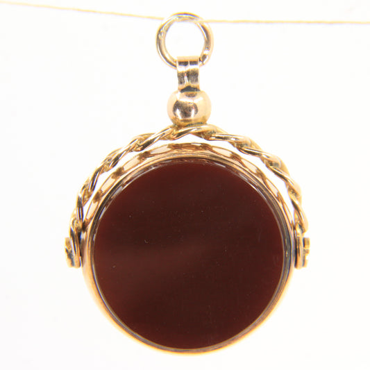 Antique 9ct Hallmarked Yellow Gold Carnelian Bloodstone Spinner Pendant Charm Fob