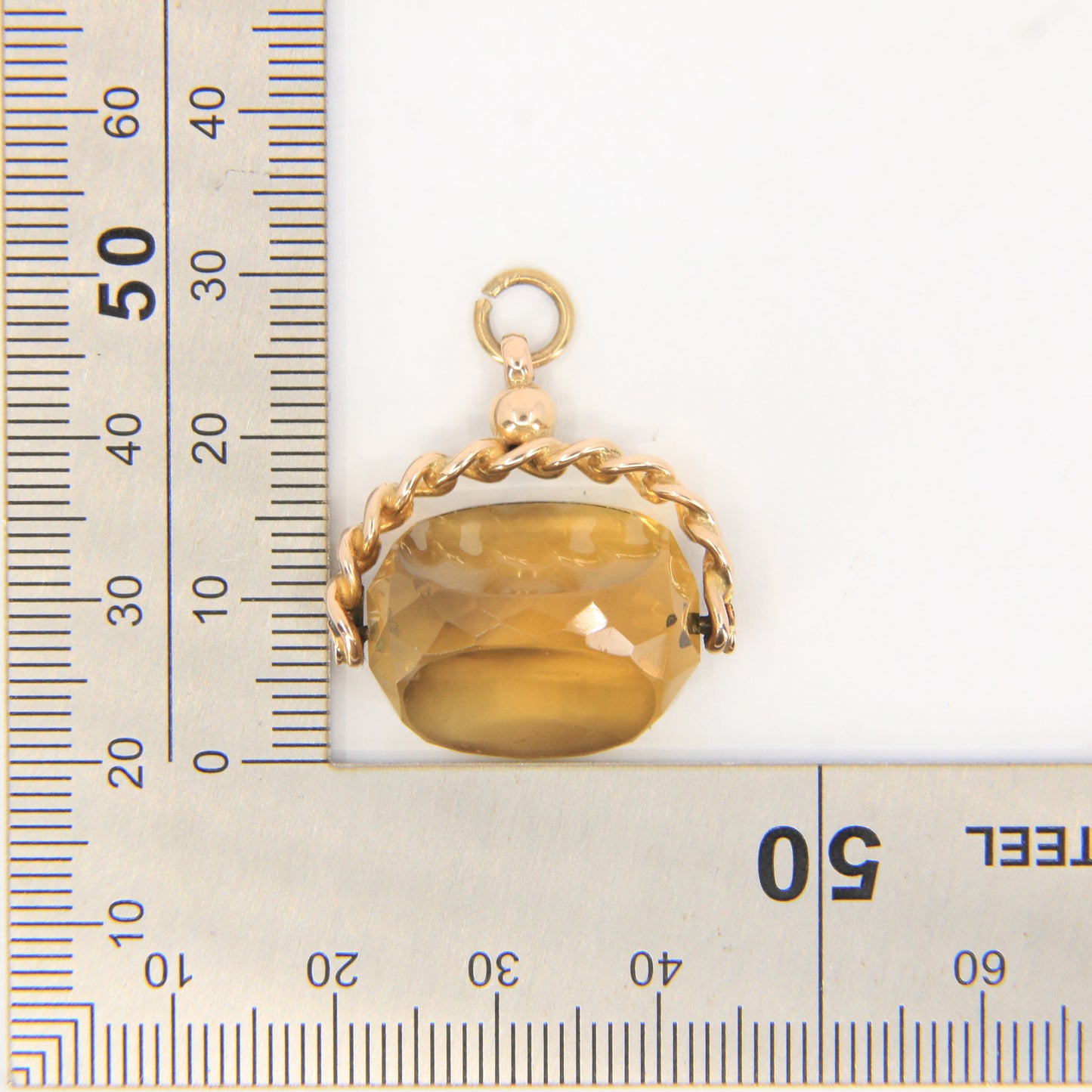 Antique 9ct Hallmarked Yellow Gold Citrine Spinner Pendant Charm Fob Faceted Cut