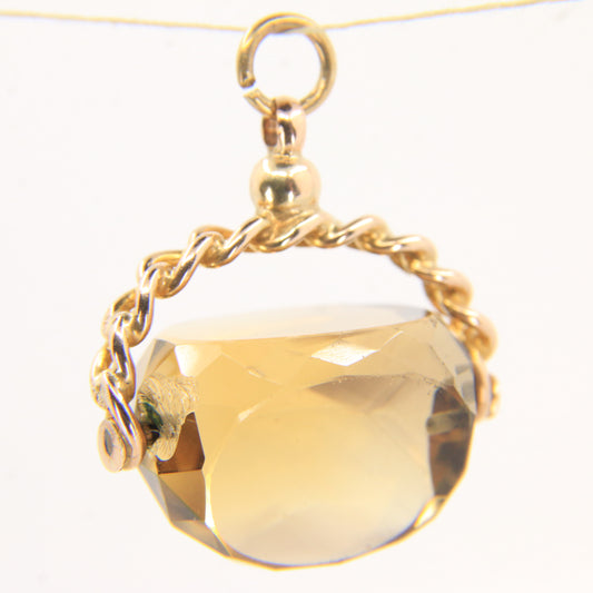 Antique 9ct Hallmarked Yellow Gold Citrine Spinner Pendant Charm Fob Faceted Cut