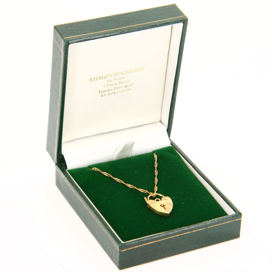 Vintage 9ct Heart Lock Pendant Necklace Yellow Gold Hallmarked Chain Necklace Boxed