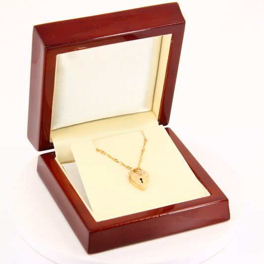 Vintage 9ct Heart Lock Pendant Necklace 19 Inch Yellow Gold Hallmarked Boxed