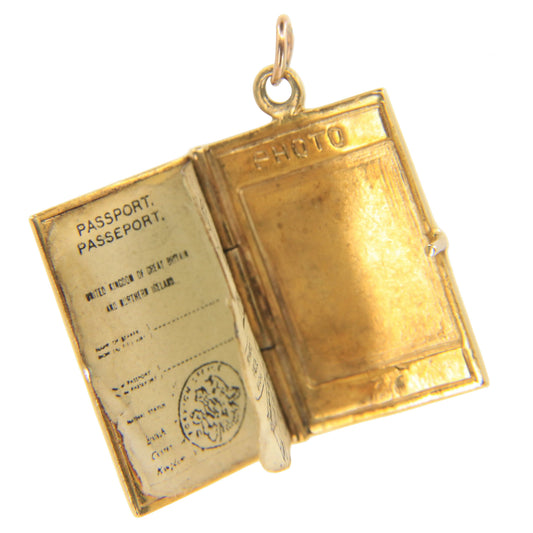 Vintage 9ct Hallmarked Gold Opening British Passport Pendant Travel Charm Gift