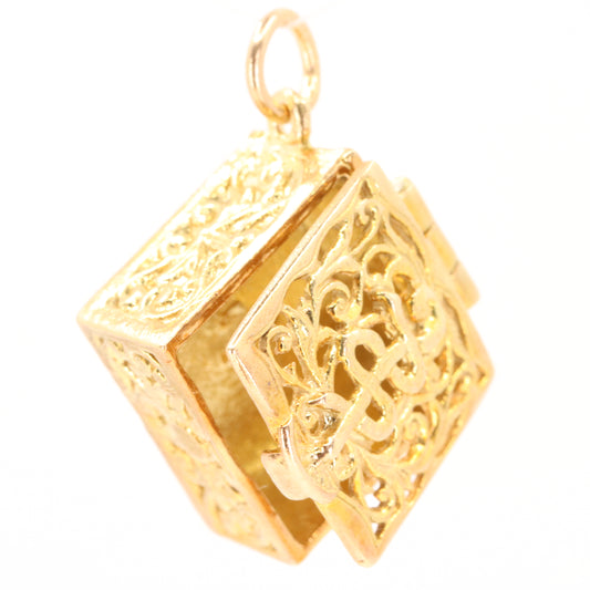 Vintage 9ct Hallmarked Gold Opening Box Pendant Floral Detailed Locket Charm Gift