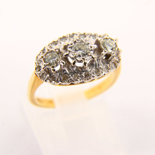 Vintage 18ct Gold Diamond Cluster Ring Size K – Hallmarked White & Yellow Gold