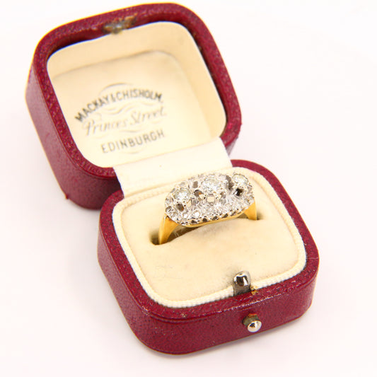 Vintage 18ct Gold Diamond Cluster Ring Size K – Hallmarked White & Yellow Gold