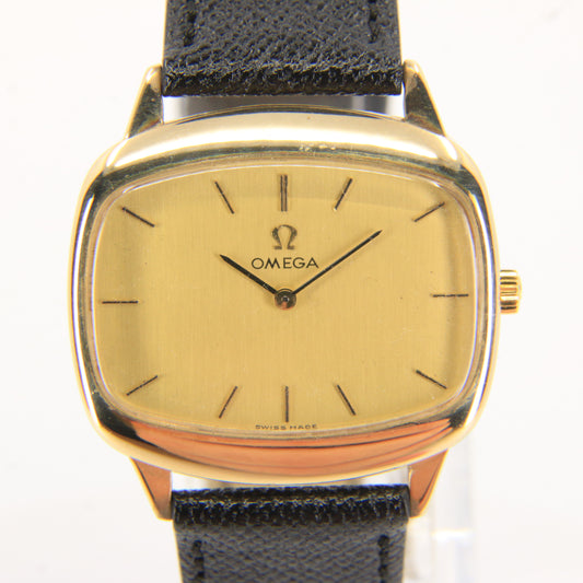 Vintage 9ct Gold Omega Wristwatch Leather Strap Cal 625 Unisex 1975 Hallmarked