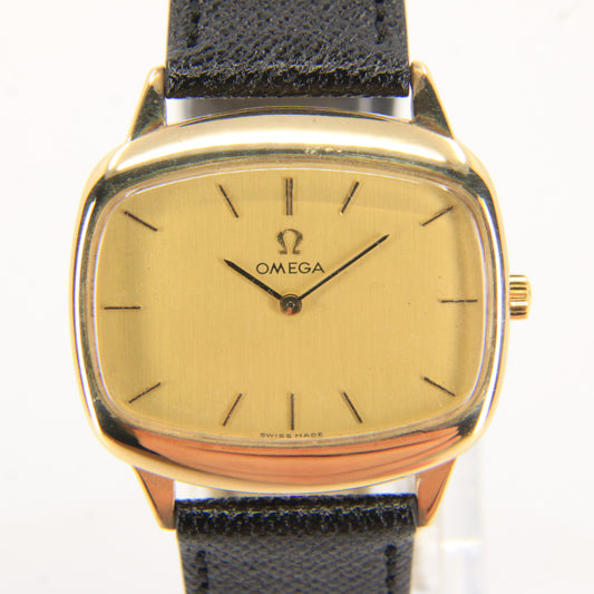 Vintage 9ct Gold Omega Wristwatch Leather Strap Cal 625 Unisex 1975 Hallmarked