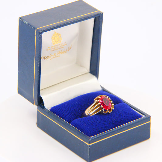 Vintage 9ct Gold Dress Ring Red Gem Hallmarked Boxed UK Size T 1/2