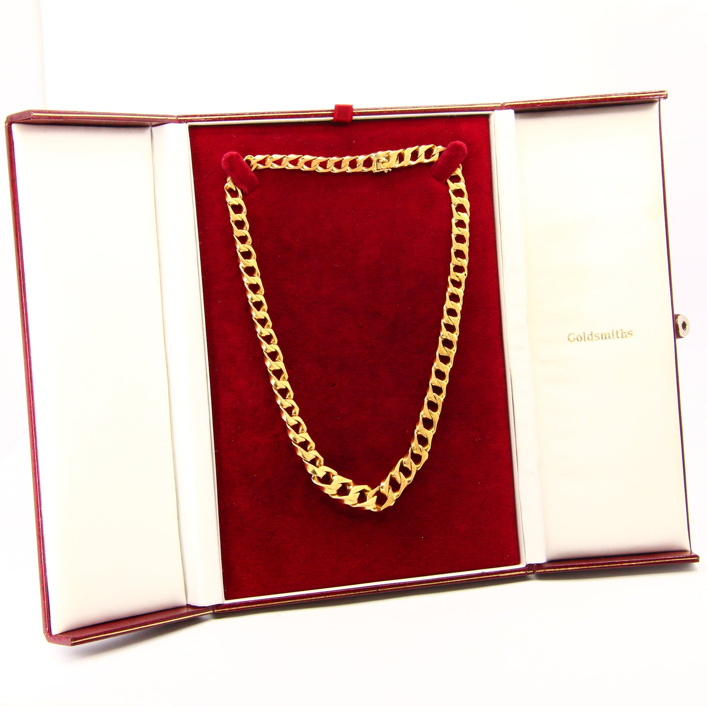 Vintage 18ct Gold Tapered Textured 17 inch Chain Necklace – Hallmarked, Boxed