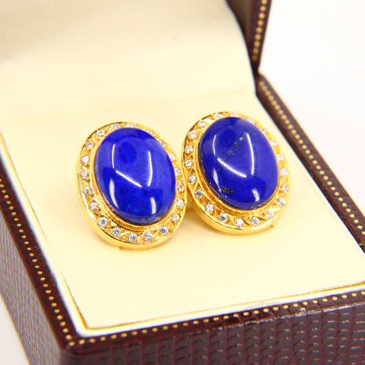 Vintage 18ct Lapis & CZ Earrings – Orintio Joyeros – Gold Earrings Boxed Gift