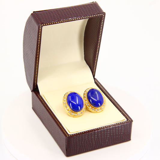 Vintage 18ct Lapis & CZ Earrings – Orintio Joyeros – Gold Earrings Boxed Gift
