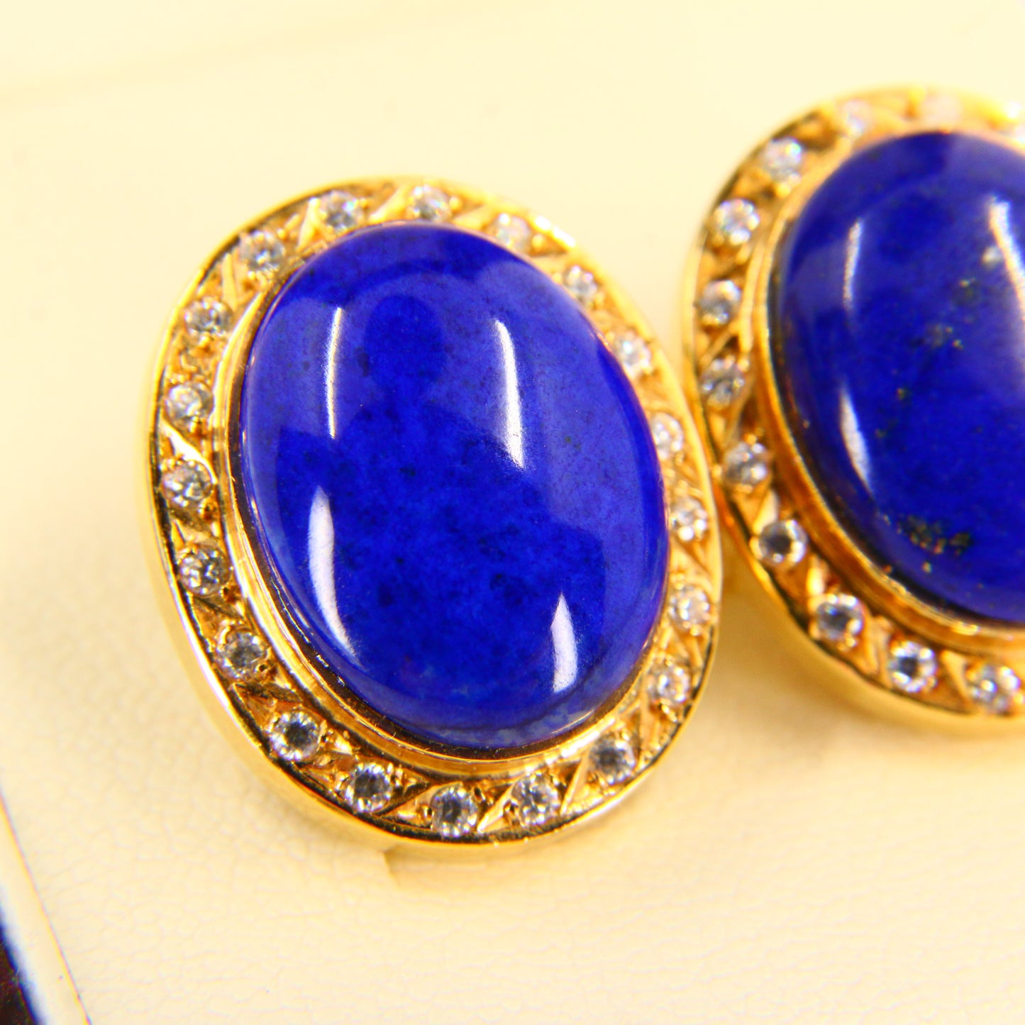 Vintage 18ct Lapis & CZ Earrings – Orintio Joyeros – Gold Earrings Boxed Gift