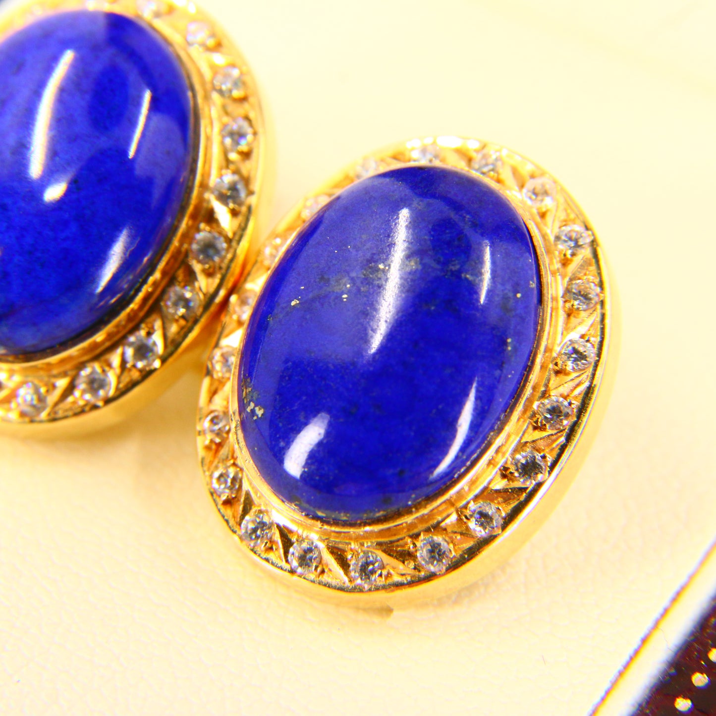 Vintage 18ct Lapis & CZ Earrings – Orintio Joyeros – Gold Earrings Boxed Gift