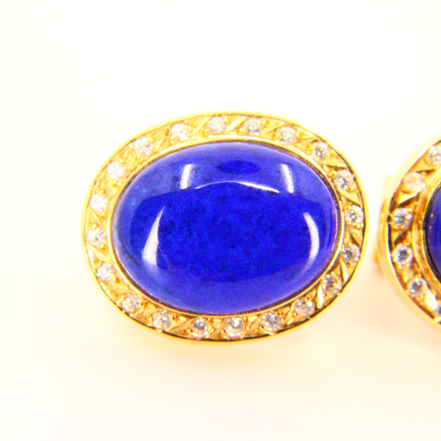Vintage 18ct Lapis & CZ Earrings – Orintio Joyeros – Gold Earrings Boxed Gift