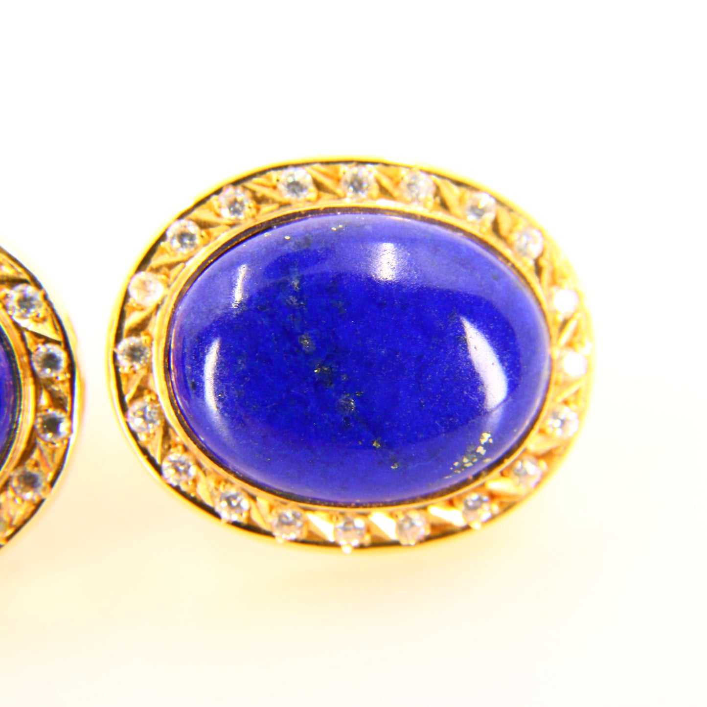 Vintage 18ct Lapis & CZ Earrings – Orintio Joyeros – Gold Earrings Boxed Gift