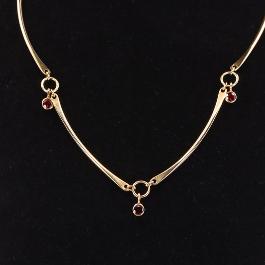 Vintage 9ct Hallmarked Gold 18 inch Collette Waudby Garnet Drop Designer Necklace Boxed