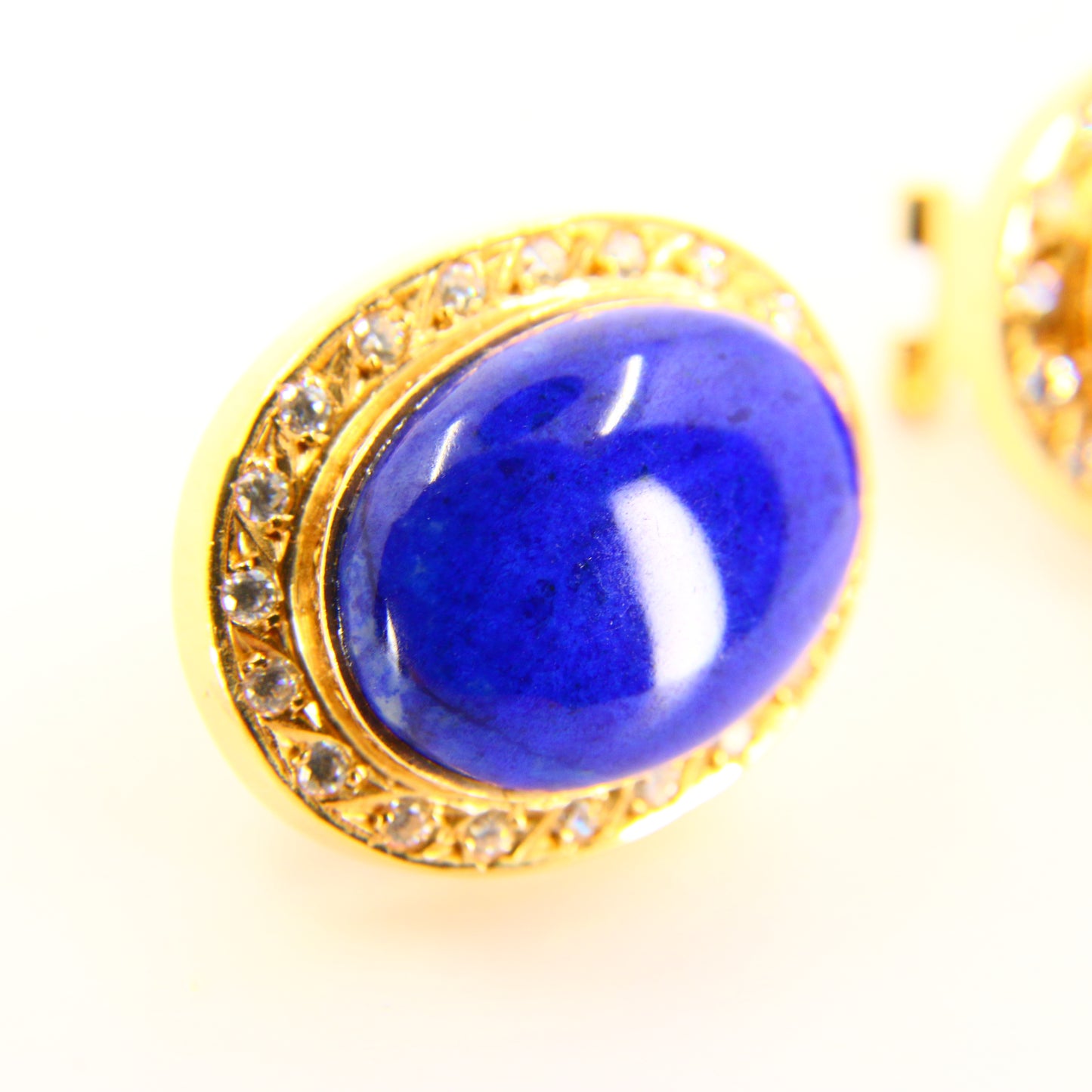 Vintage 18ct Lapis & CZ Earrings – Orintio Joyeros – Gold Earrings Boxed Gift