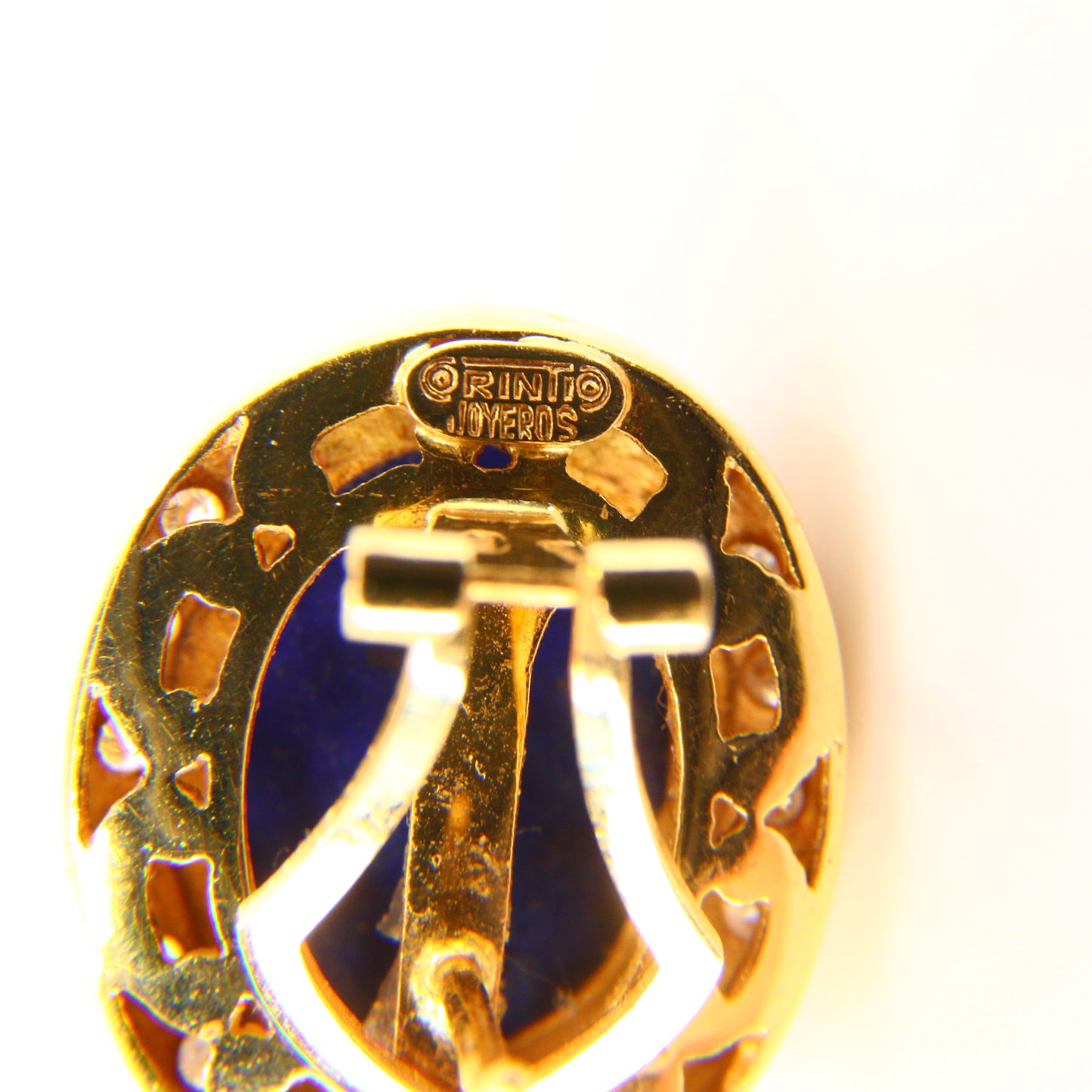 Vintage 18ct Lapis & CZ Earrings – Orintio Joyeros – Gold Earrings Boxed Gift