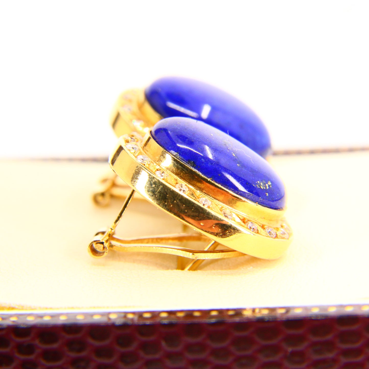 Vintage 18ct Lapis & CZ Earrings – Orintio Joyeros – Gold Earrings Boxed Gift