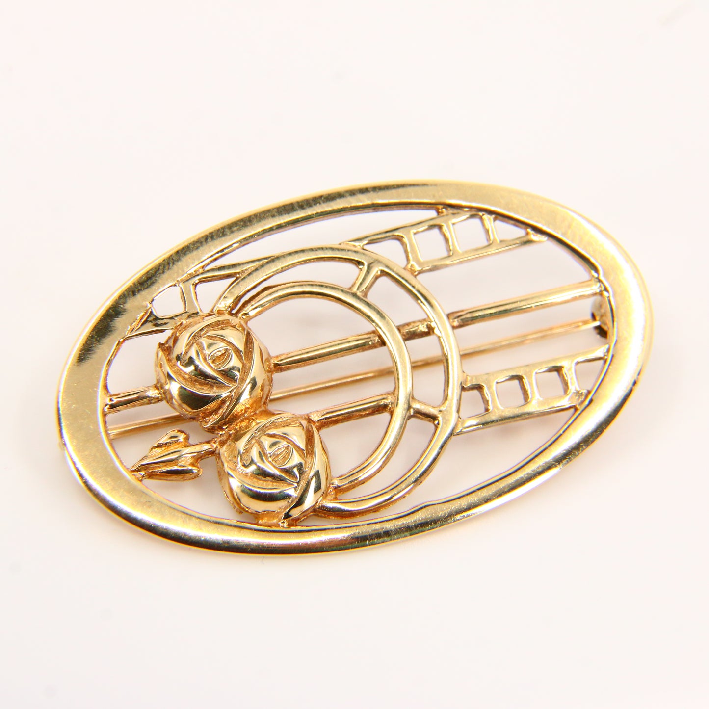 Vintage 9ct Charles Rennie Mackintosh Gold Brooch Hallmarked Yellow Gold Boxed