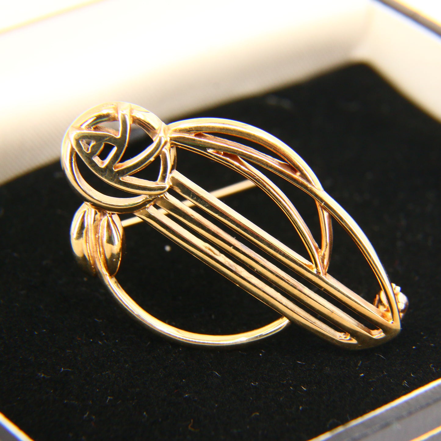 Vintage 9ct Charles Rennie Mackintosh Gold Brooch Hallmarked Yellow Gold Boxed