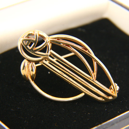 Vintage 9ct Charles Rennie Mackintosh Gold Brooch Hallmarked Yellow Gold Boxed