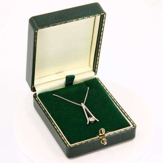 Vintage 9ct Diamond Pendant Necklace – 18" Necklace Boxed Gift