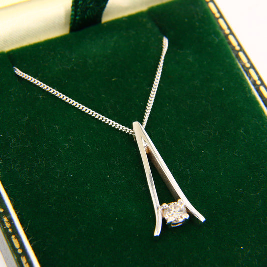 Vintage 9ct Diamond Pendant Necklace – 18" Necklace Boxed Gift
