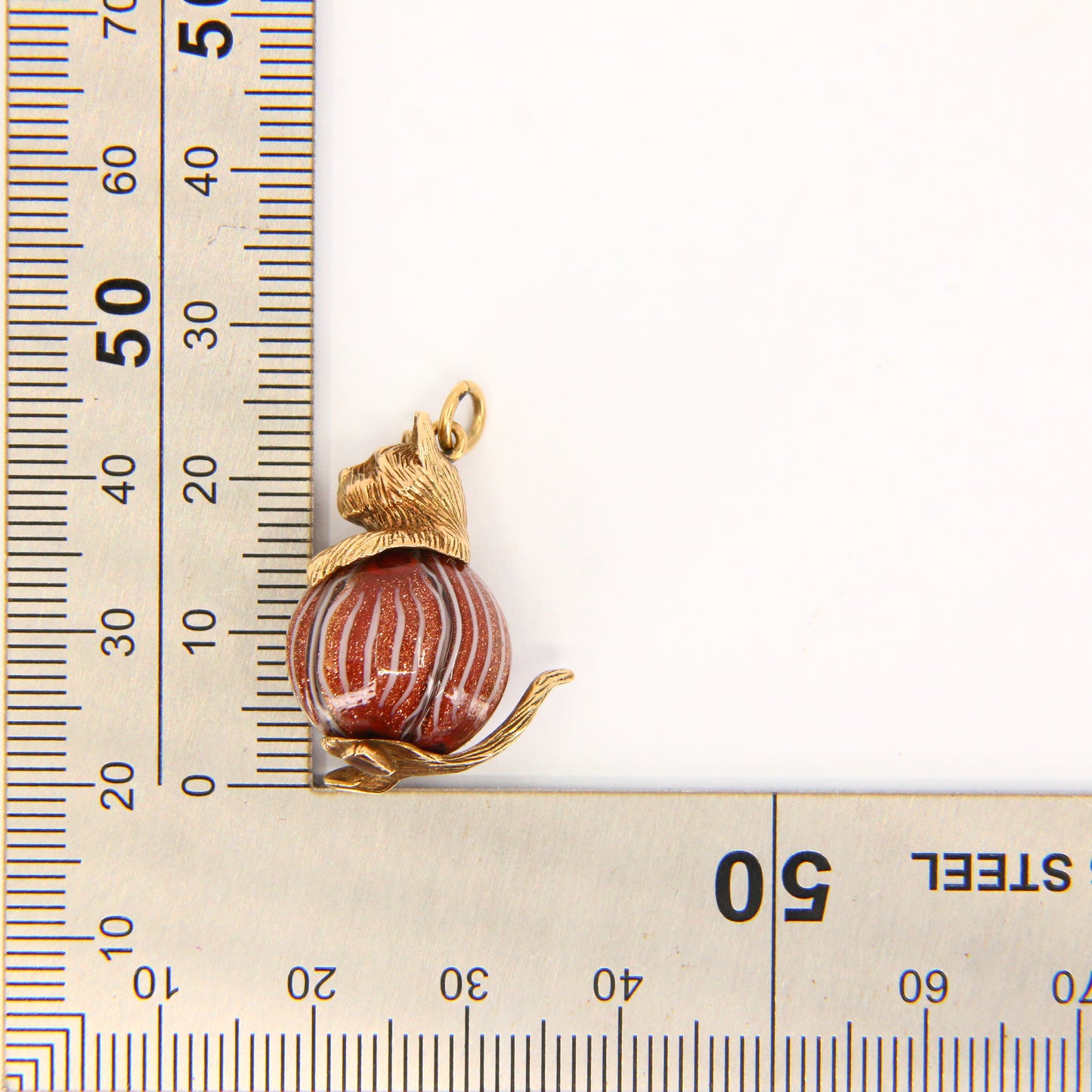 Vintage 9ct Gold Cat Charm Pendant with Goldstone Ball Feline Gift